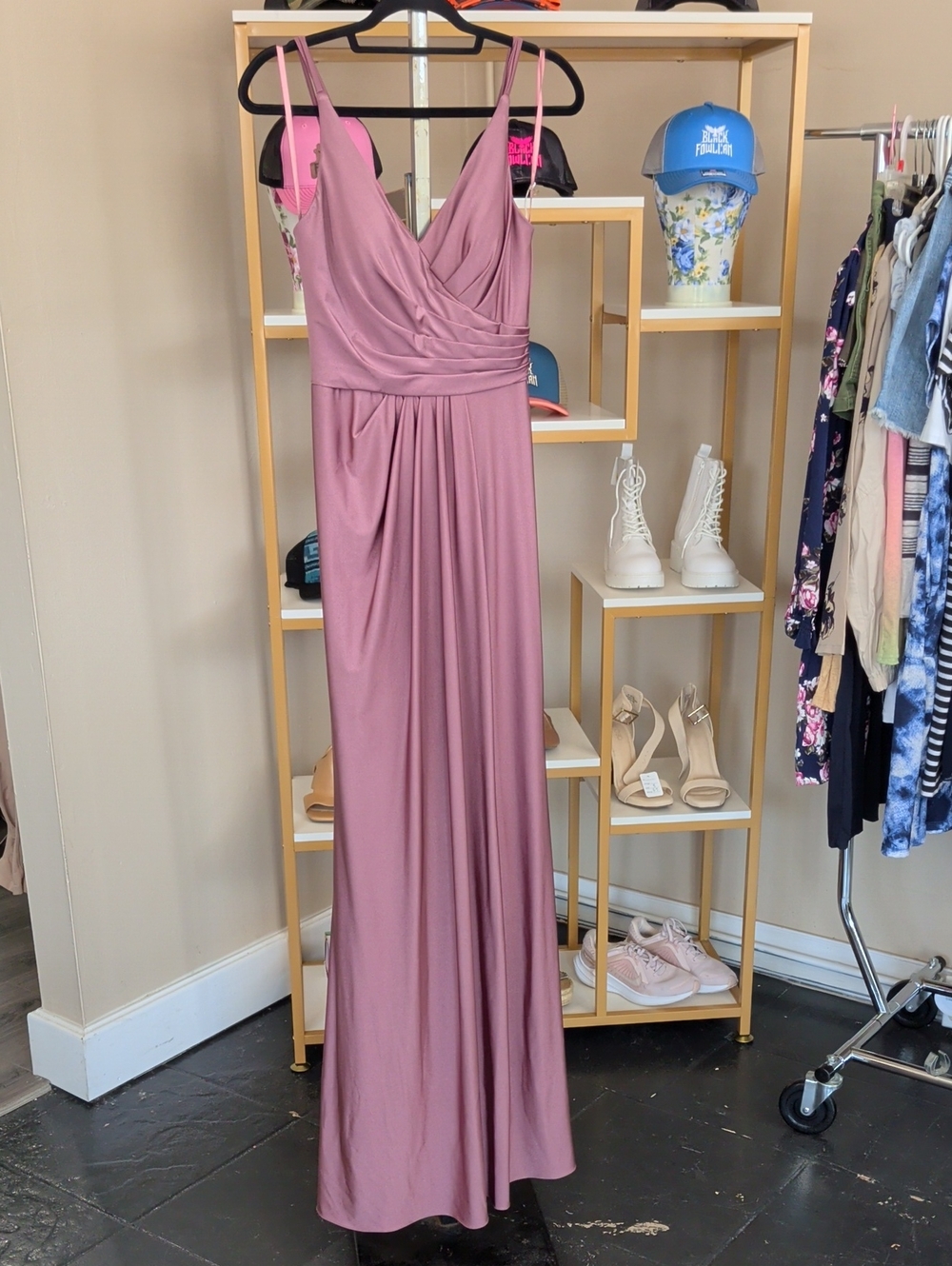 Spaghetti Strap V-Neck Maxi Dress in Dusty Rose